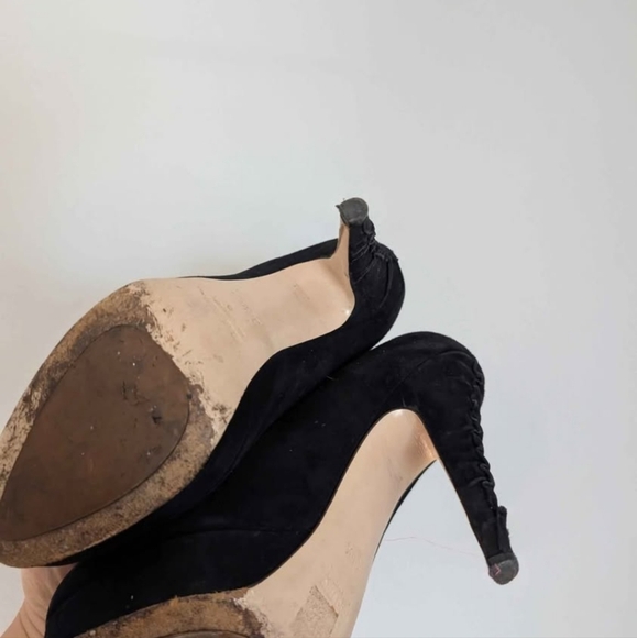 Miu Miu Black Suede Pumps Ruched Heel, 6.5, Platform, 5" Heel Classic, Sexy - Picture 7 of 10